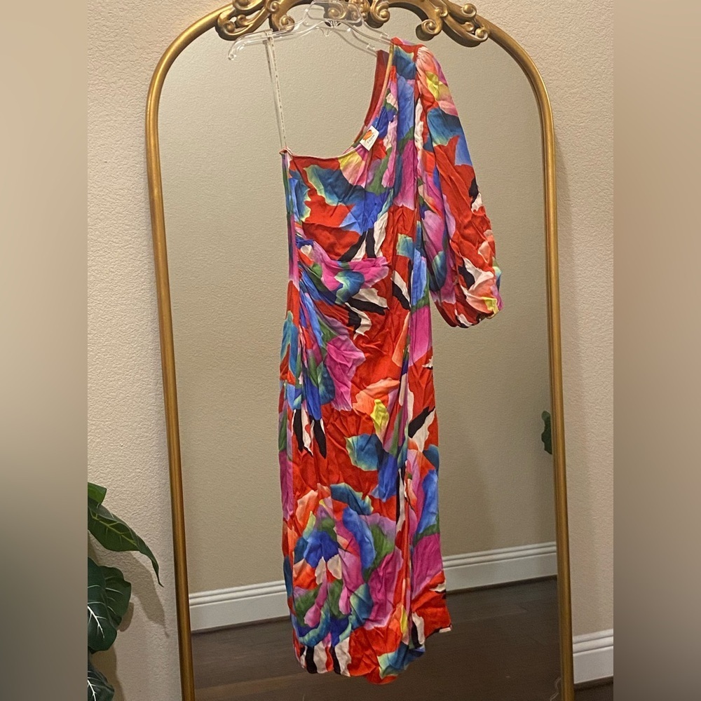 Farm Rio for Anthropologie One-Shoulder Slim Floral Midi Dress Size XL - Picture 6 of 15